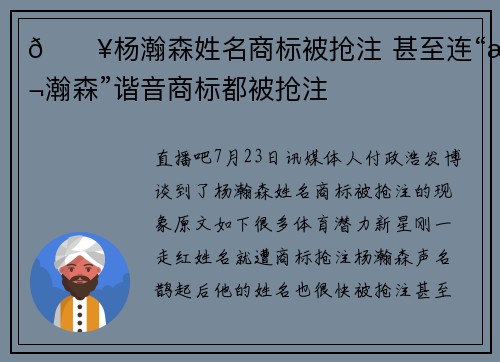 😥杨瀚森姓名商标被抢注 甚至连“扬瀚森”谐音商标都被抢注